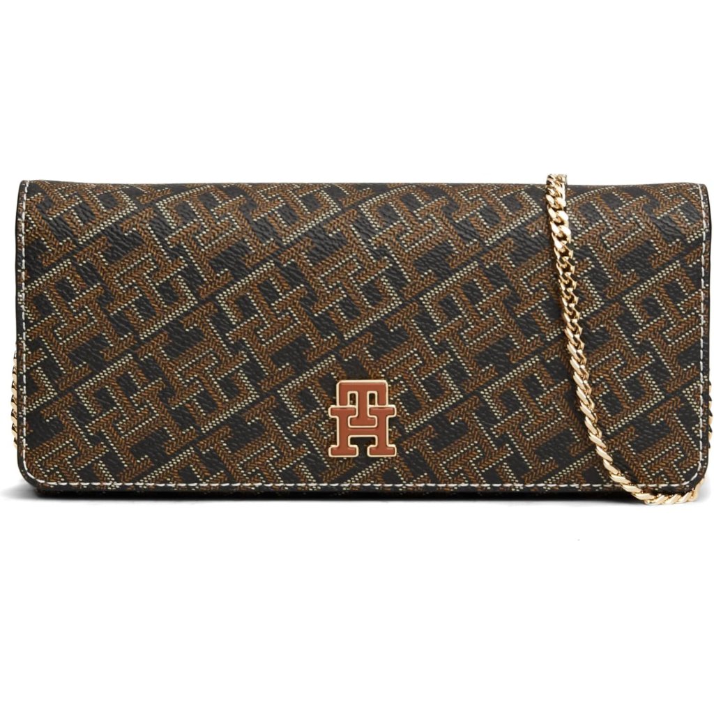 Women's Monogram Clutch Bag With Removable Chain, Black/Tan Mix, Compact 7.68x1.